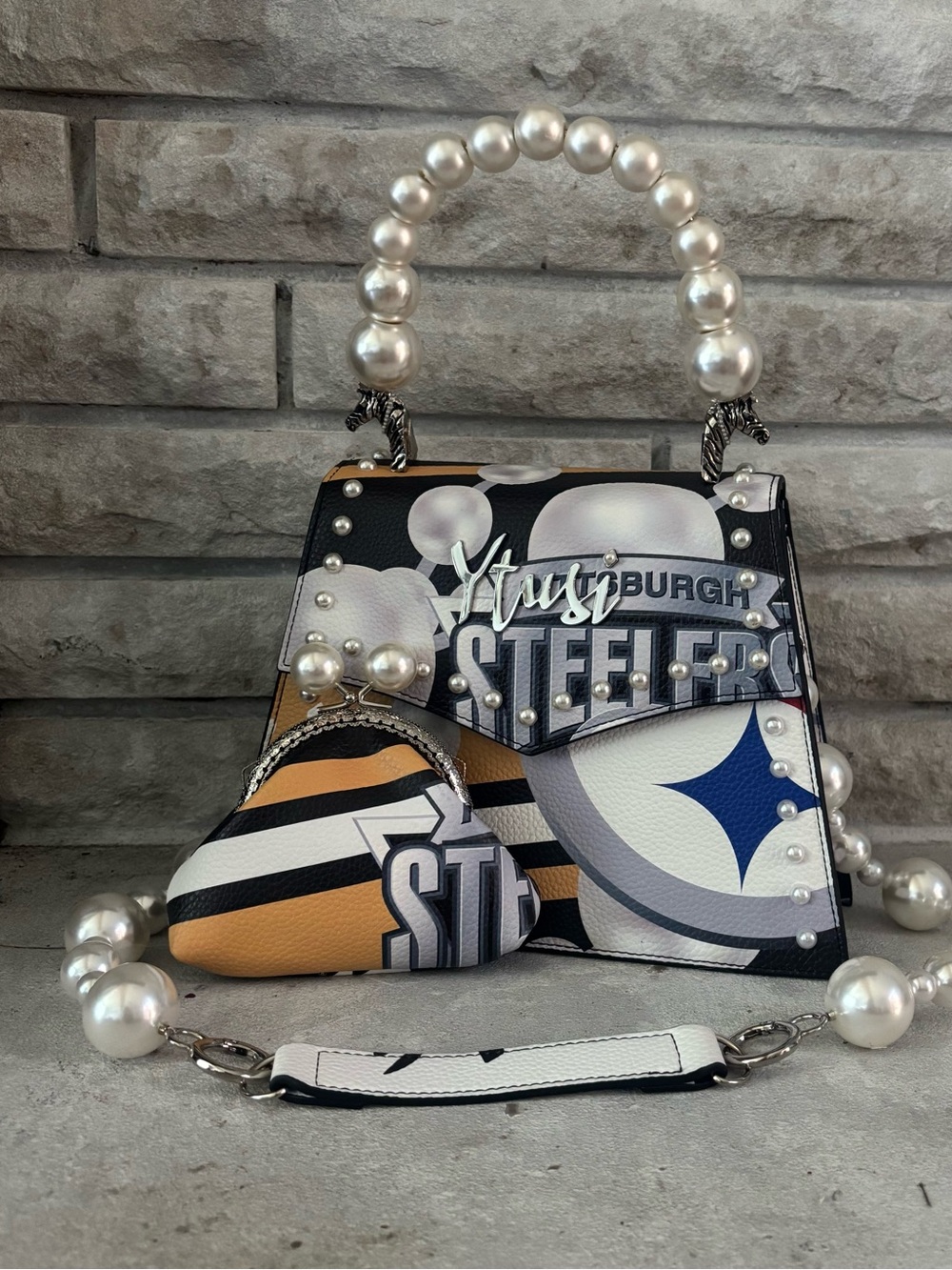 YTUSI House of Pearls Pittsburgh Steelers NWT Handbag & Coin Purse Set - Picture 3 of 14